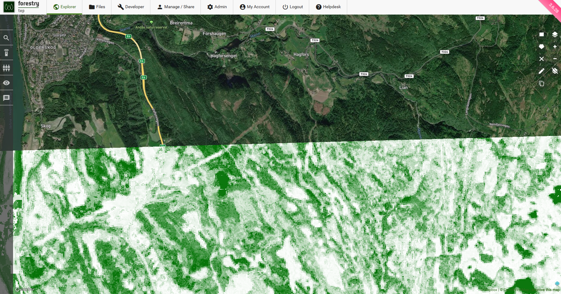 Volume map created with kNN tool in Forestry TEP